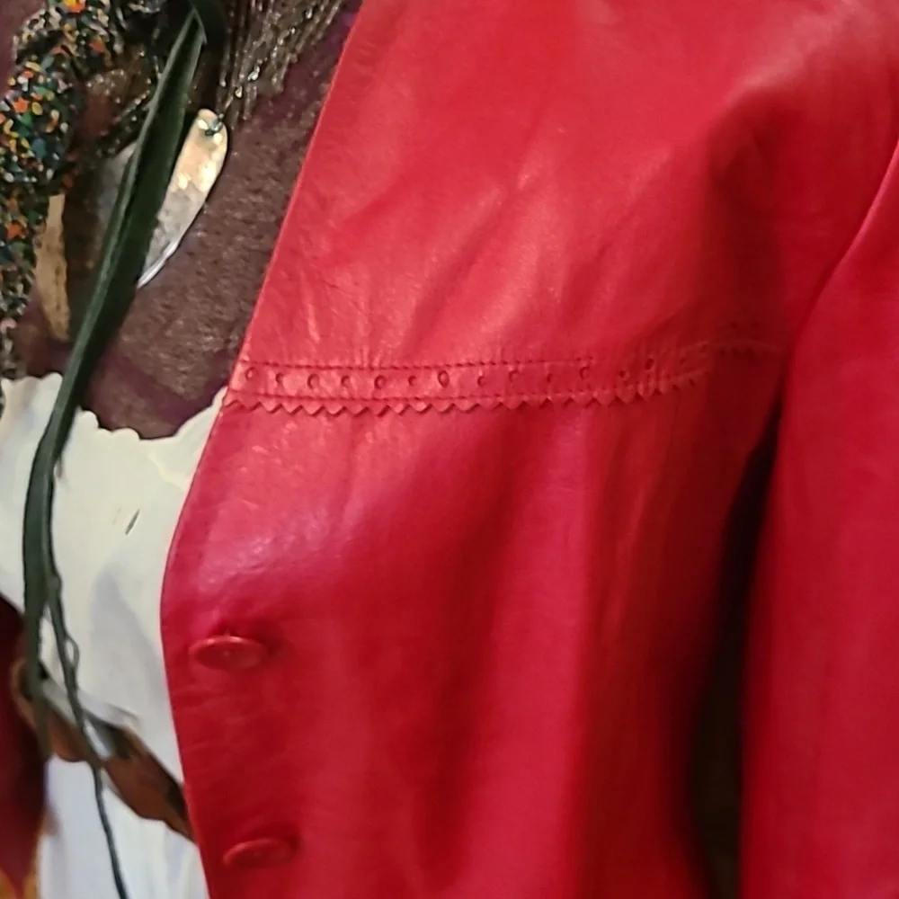 Dana Buchman Red Butter Soft Leather Moto Biker Jacket Size 8 - Picture 3 of 11